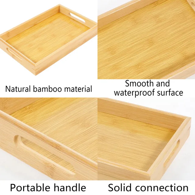 YUOFD Bamboo Serving Tray, Rectangular tray with Handles, 17.7*12.9 Inches