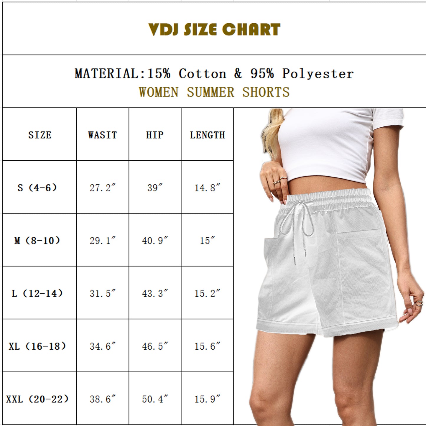 VDJ Casual Shorts for Women Summer Bohemian Lightweight Shorts Mid Waist BeachWhite Lounge Shorts Front Pockets