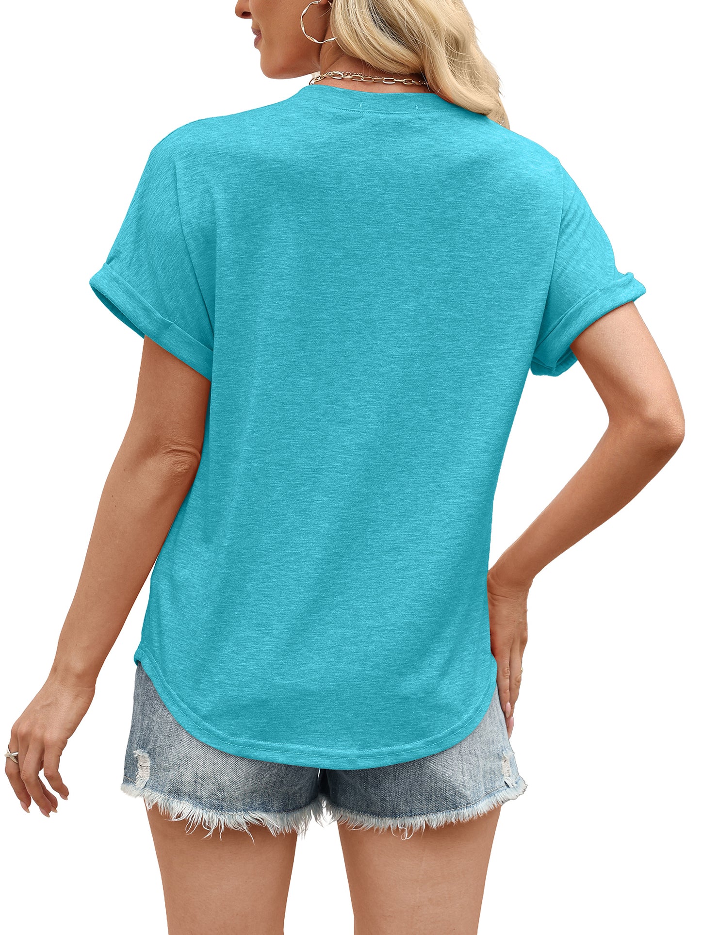 VDJ Womens Blouses Casual Loose Henley V Neck Tee Comfort Lightweight Solid Tee Shirts Summer Mint Blouse