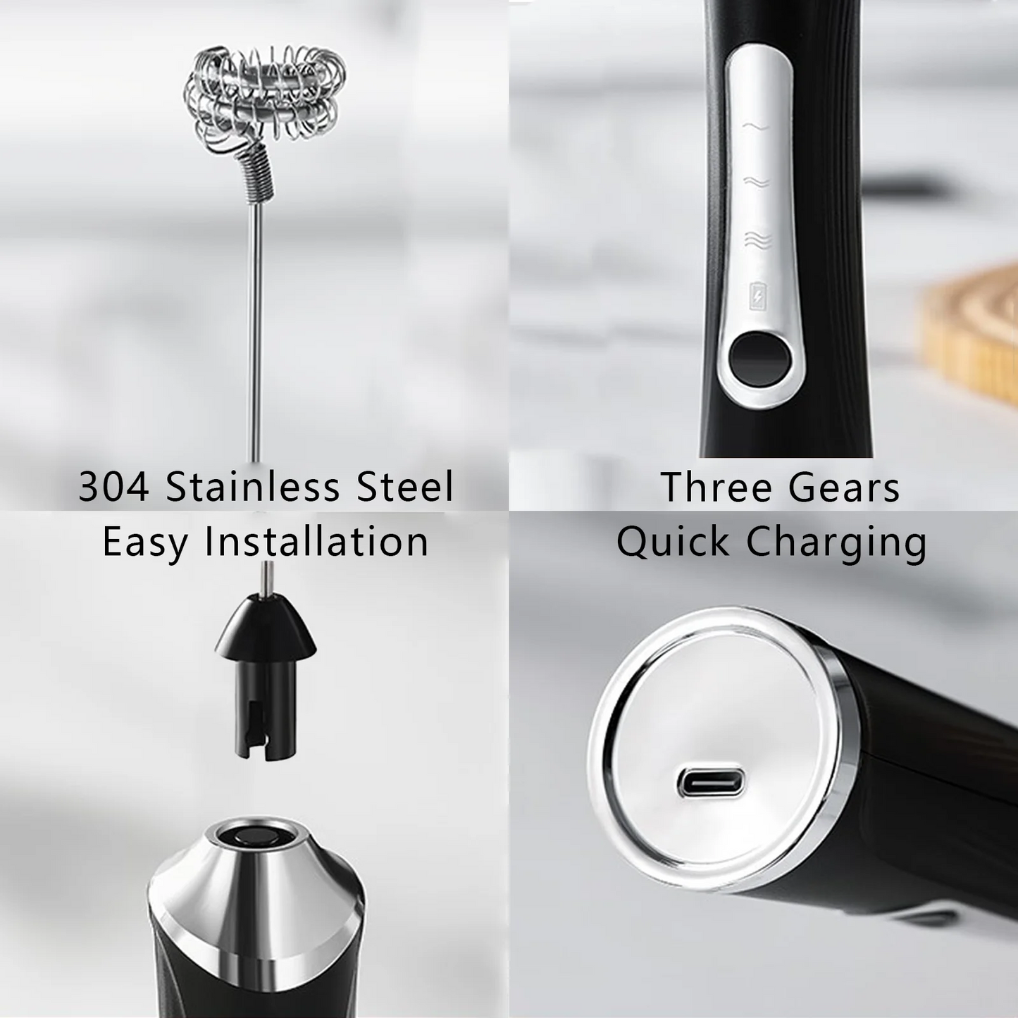 YUOFD Electric Milk Frother, Rechargeable Handheld Electric Milk Frother with 2 Heads and 3 Speeds, White