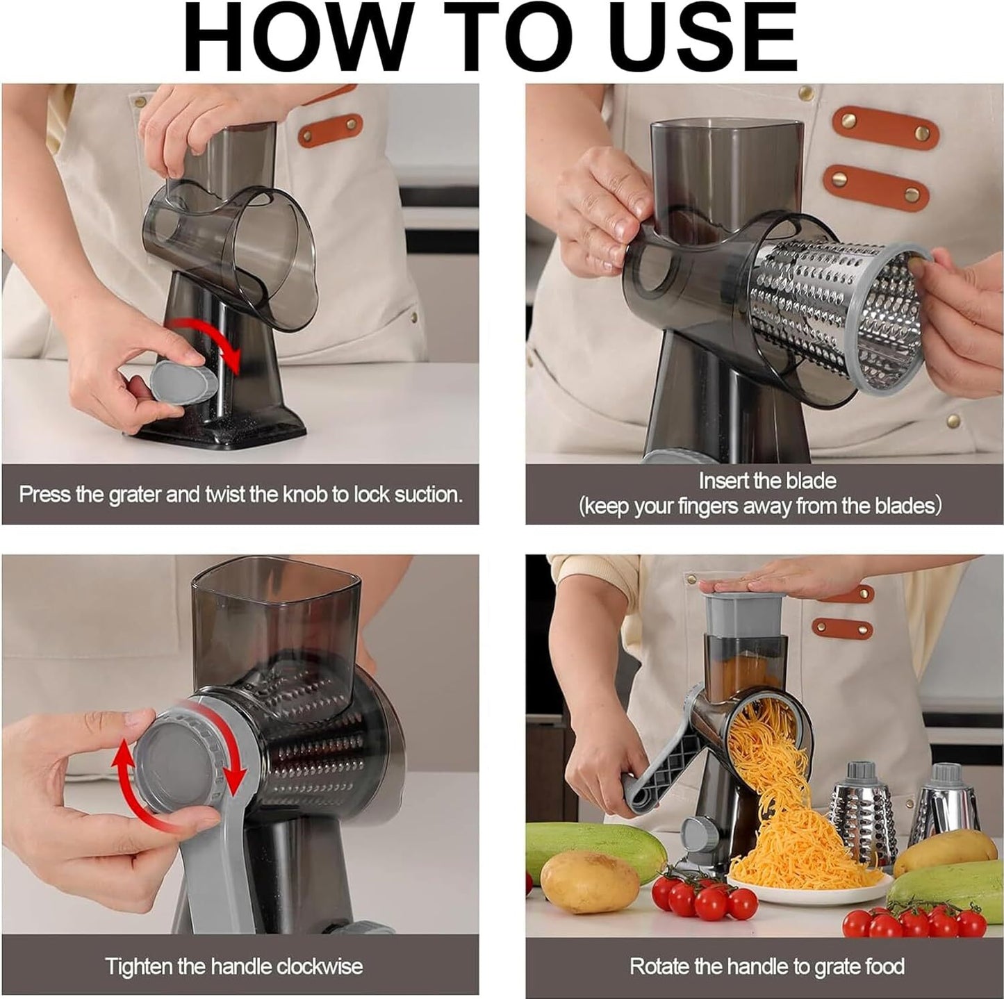DADUMK Rotary Cheese Grater, Multipurpose Manual Shredder with 3 Blades, 1.7 lbs