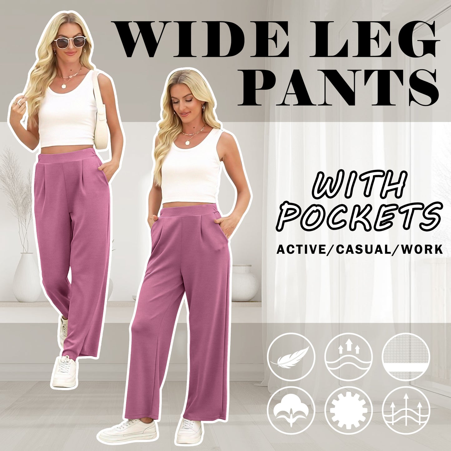 VDJ Sweatpants for Women Casual Fit Flowy Yoga Pants High Waisted Workout Joggers Comfy Long Trousers with Pockets