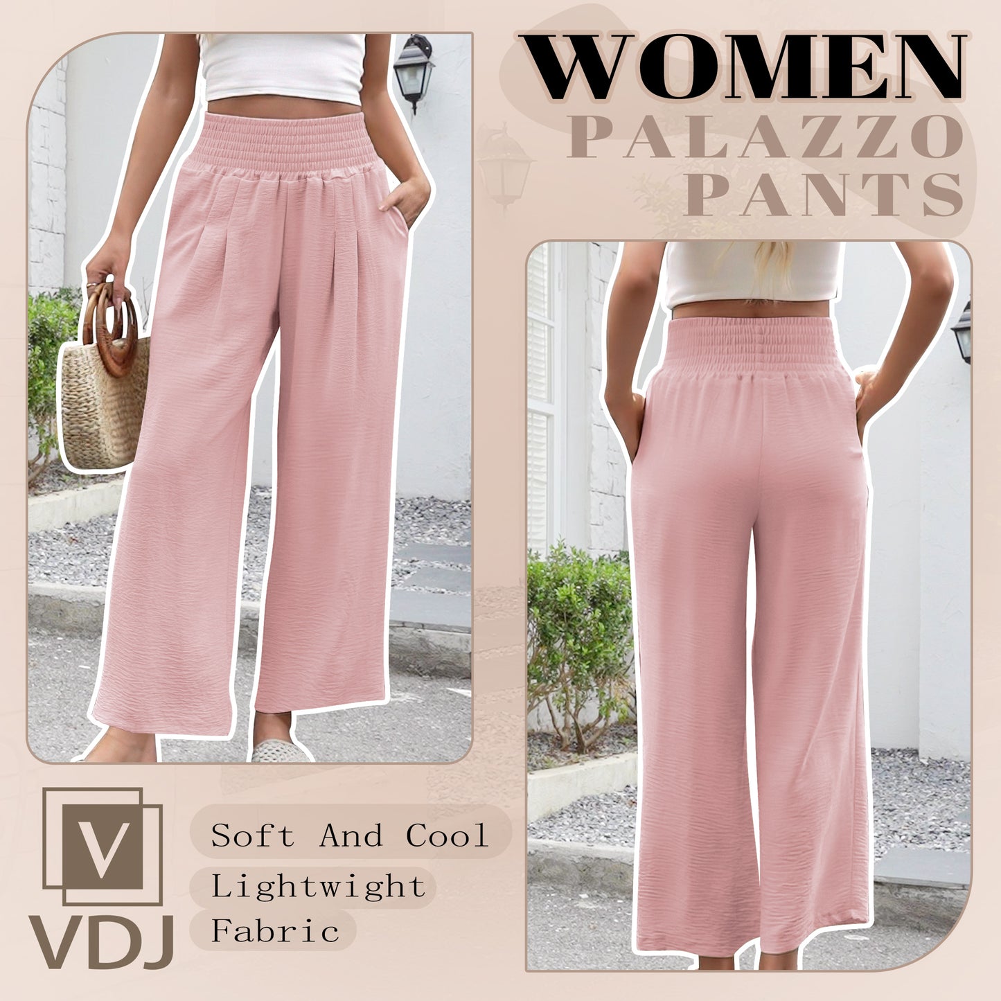 VDJ Pants for Women Wide Leg Summer High Waist Casual Lounge Pant 2025 Trendy Beach Travel Cute Pink Trousers
