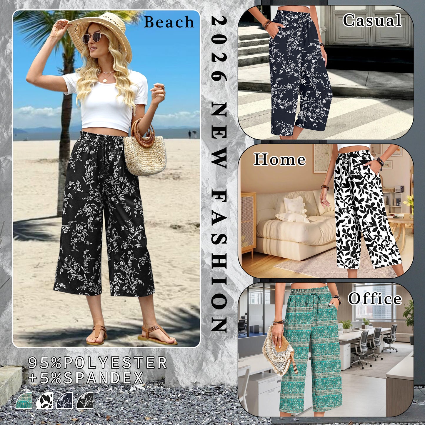 VDJ Fashion Pants for Women High Waist Drawstirng Summer Capri Pants Tie Belt Pockets Summer Vacation Pants