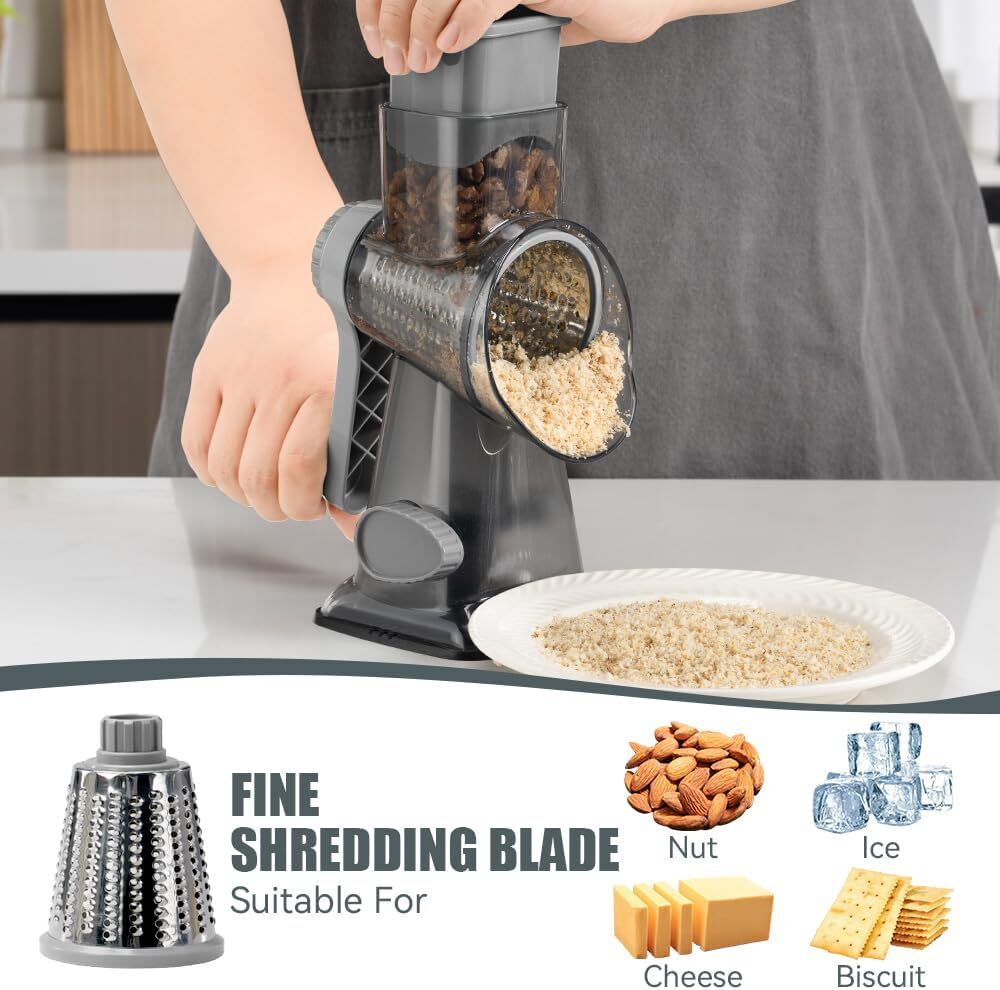 DADUMK Rotary Cheese Grater, Multipurpose Manual Shredder with 3 Blades, 1.7 lbs