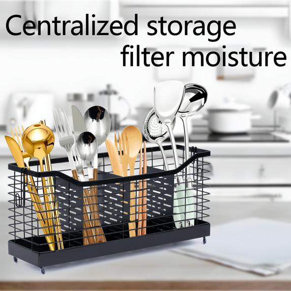 YUOFD Stainless Steel Kitchen Utensil Holder with 4 Compartments, Countertop Cutlery and Cooking Tools Organizer Rack