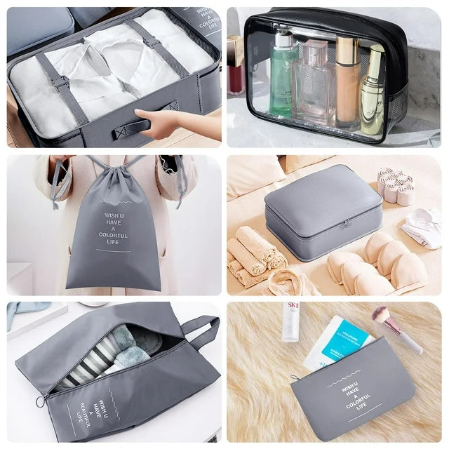 Arevtovis Suitcase Organizer Packing Cubes for Clothes - 10 Piece Clothes Bags, Packing Cube Set Travel Cubes, Packing Bags with Cosmetic Bag, Waterproof Shoes Bags, Travel Essentials (Gray)