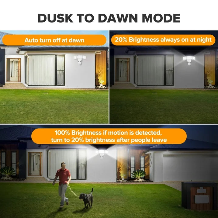 UME 4500LM LED Security Lights Motion Sensor Light Outdoor, 5000K Daylight, IP65 Waterproof, Dusk to Dawn, 3 Head Motion Detected Flood Light for Garage, Yard, Porch(White)