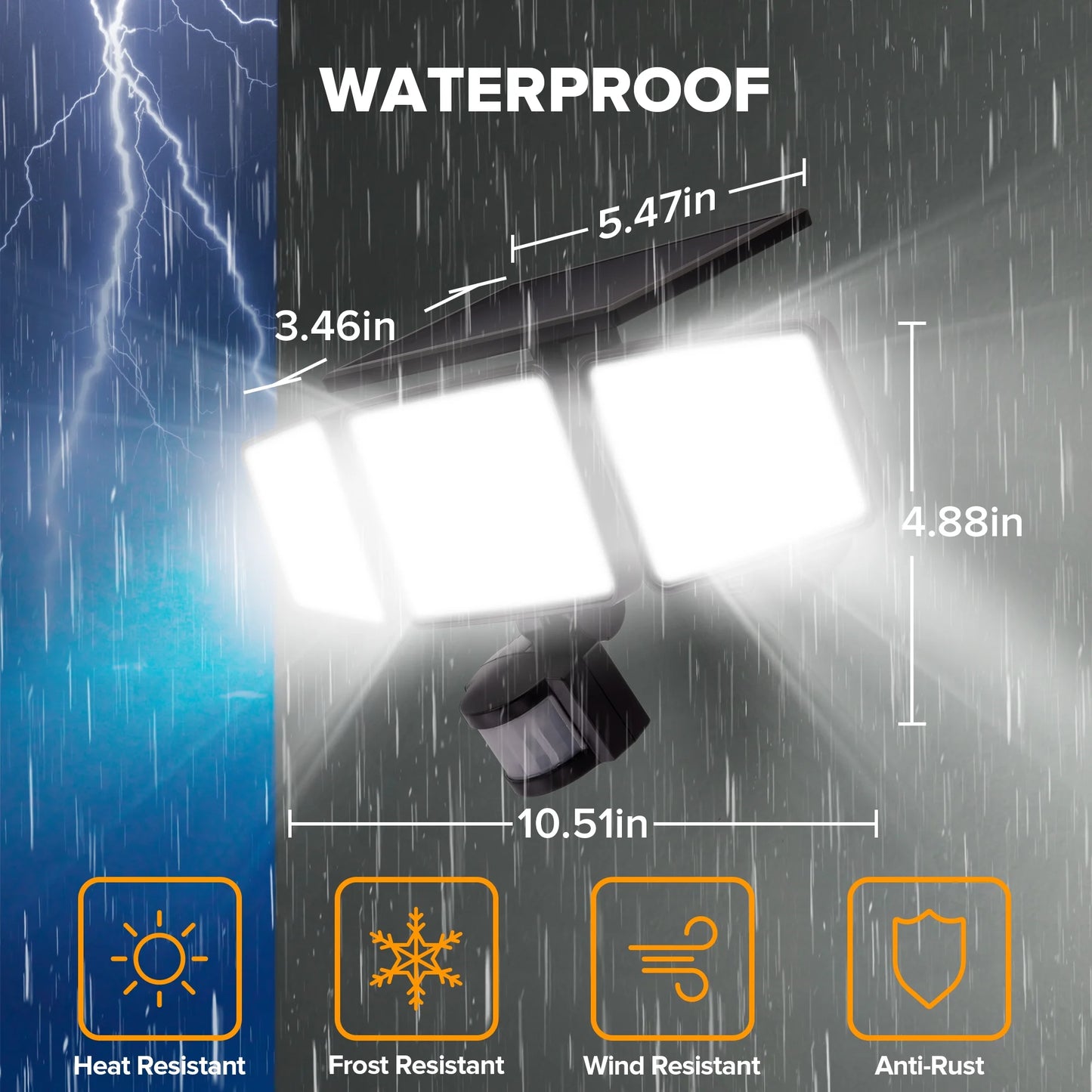 UME Solar Outdoor Lights 302 LED 3000LM, IP65 Waterproof Motion Sensor Outdoor Lights, 3 heads Solar Security Flood Lights 270 Wide Lighting Angle with 3 modes for Garden Patio Yard - 2 Pack