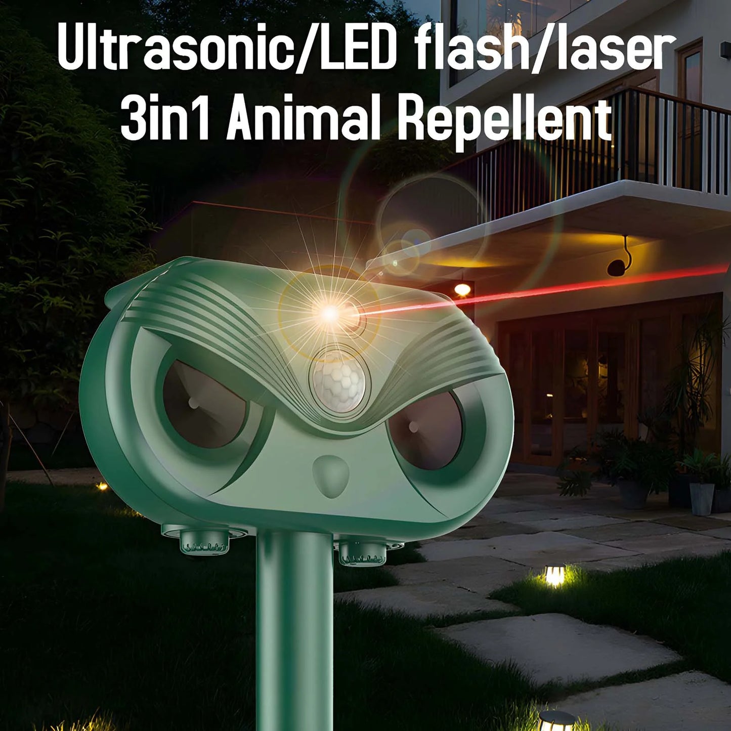 Arevtovis 2 Pack Animal Repeller, Ultrasonic, LED Light, Laser 3 in 1 Outdoor Solar Animal Repeller, 110° and 40FT Ultra-wide Range, Suitable for More Than 30+ Animals