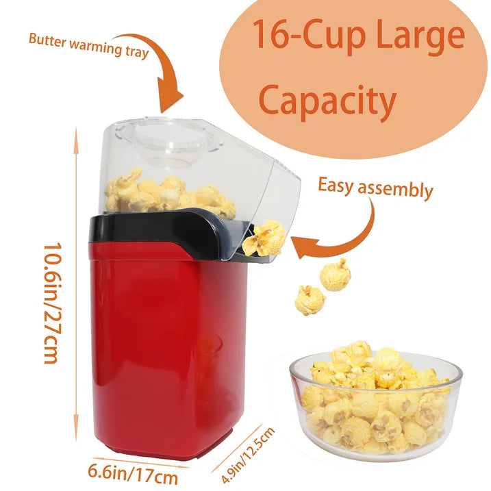 YUOFD Hot Air Popcorn Machine, No Oil Popcorn Maker, 95% Popping Rate