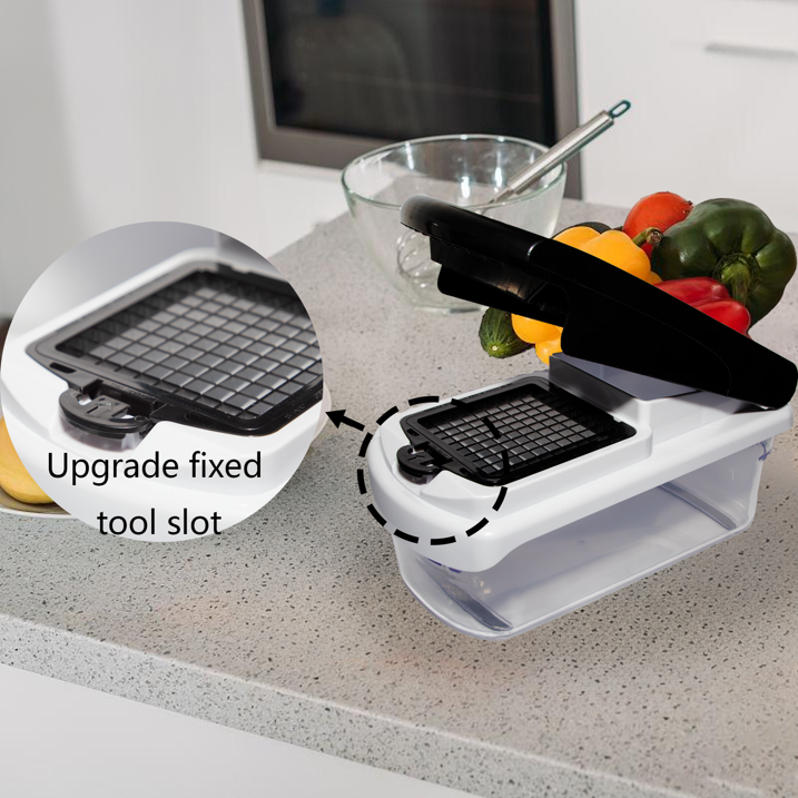 YUOFD Vegetable Chopper, 15-in-1 Food Choppers for Kitchen with 7 Stainless Steel Blades, Black