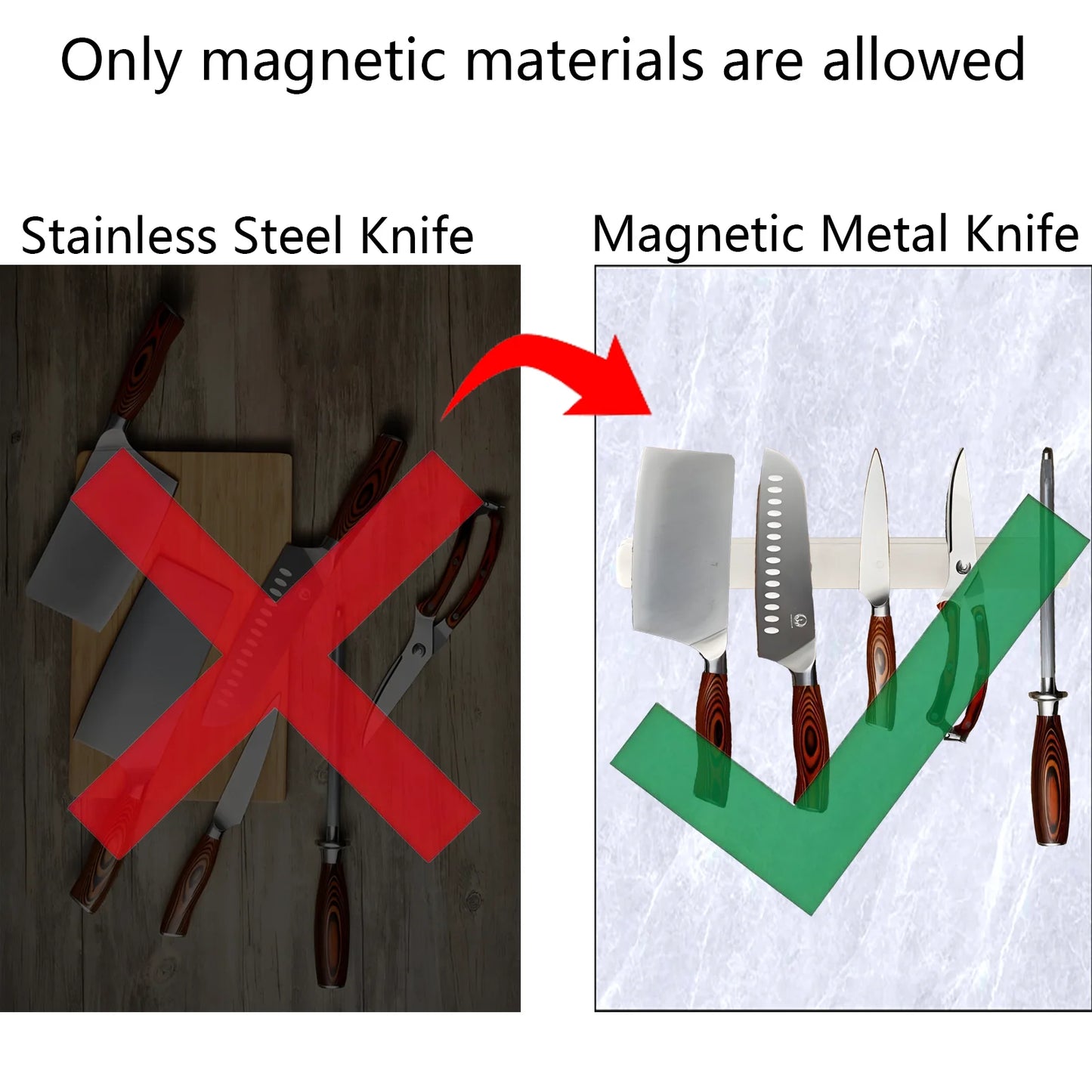 YUOFD 2PCS Magnetic Knife Holder Strip for Wall, 3 Installation Methods, Magnetic Knife Holder for Kitchen Tool Organizer, 15.75 IN