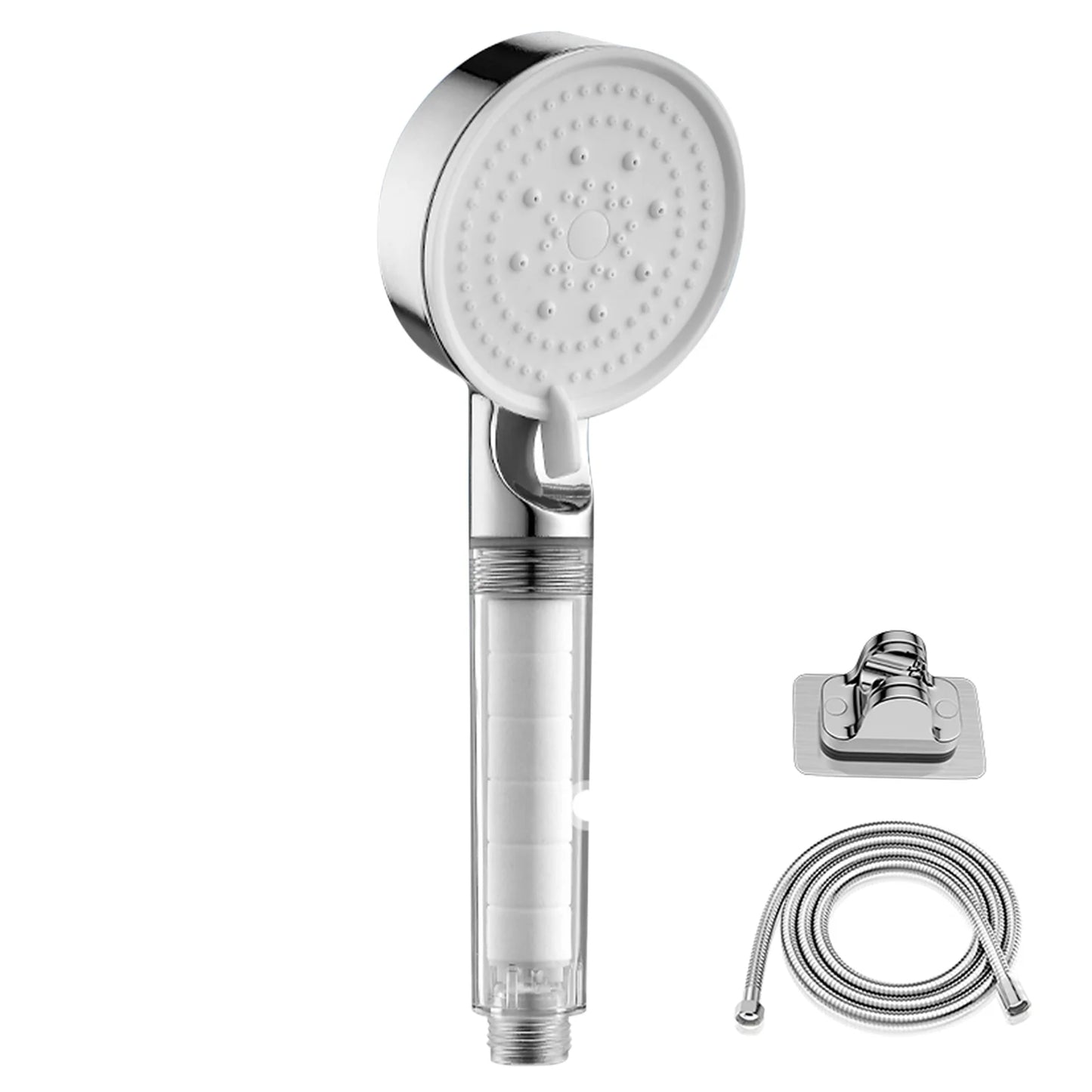 Arevtovis Shower Head, 5-Mode Massage Pulse Handheld Shower Head Set, High-Pressure Shower Head with Punch-Free Bracket and Long Hose, Easy Installation Without Tools, Silver