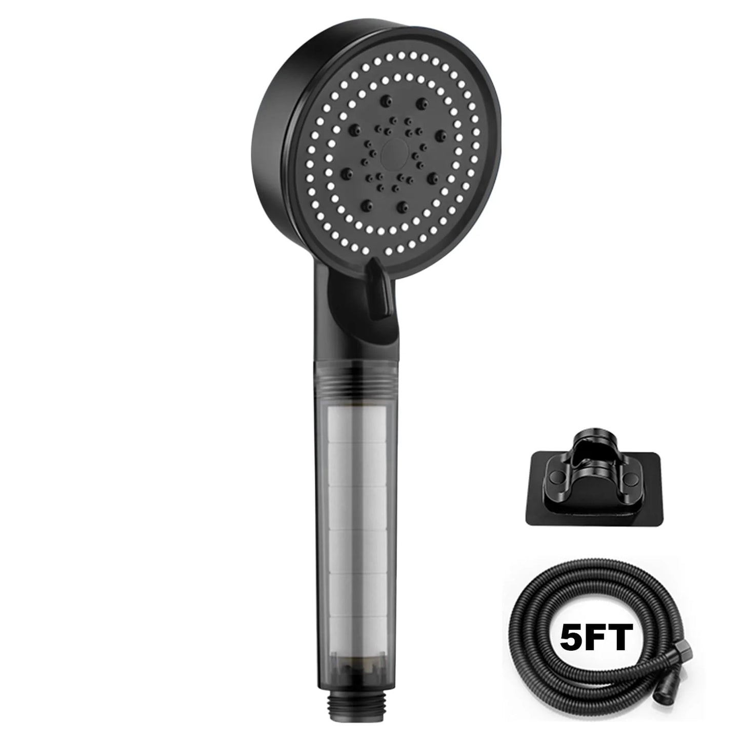 Arevtovis Shower Head, 5-Mode Massage Pulse Handheld Shower Head Set, High-Pressure Shower Head with Punch-Free Bracket and Long Hose, Easy Installation Without Tools, Black