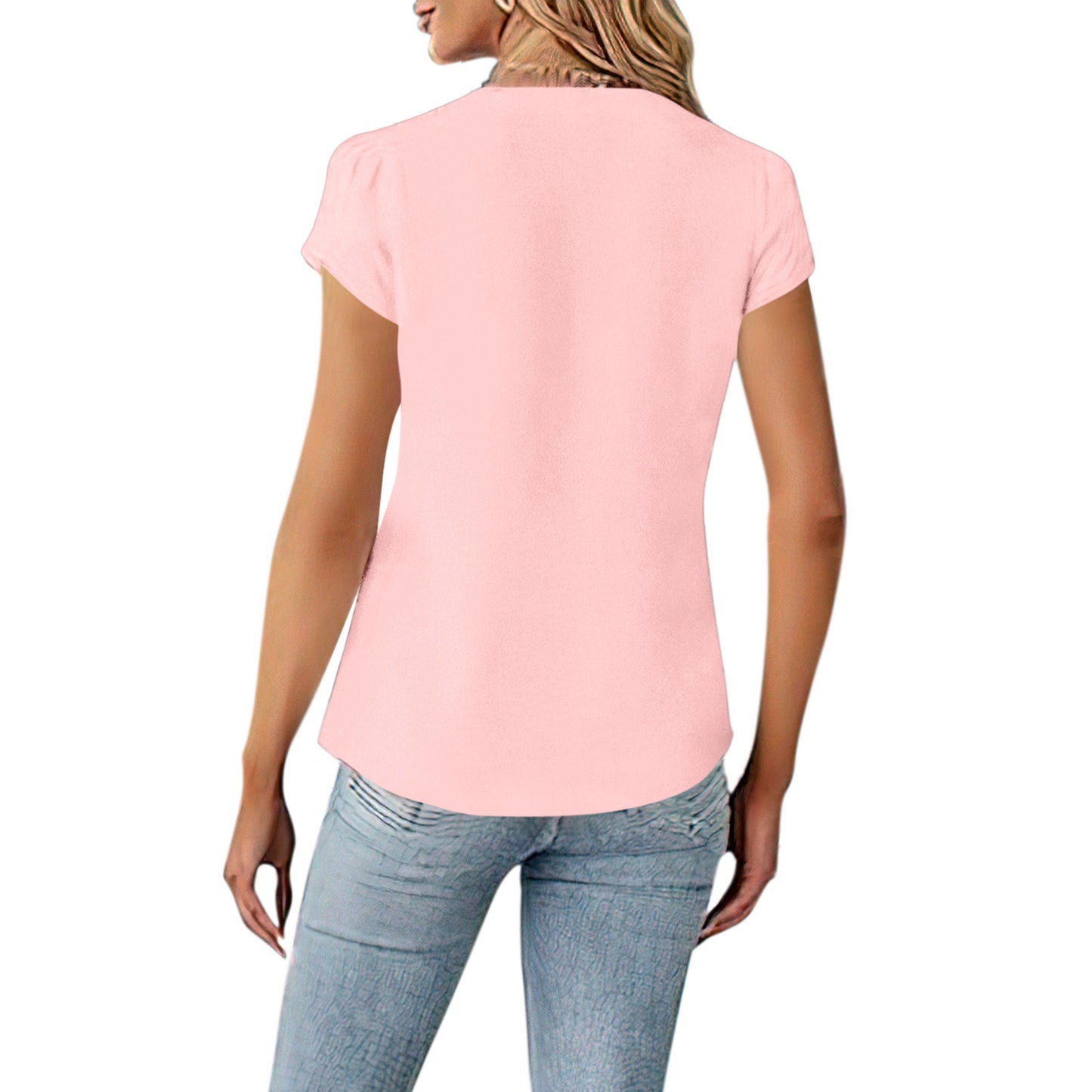 VDJ Women Blouses Summer Short Sleeve Button V Neck Trendy Shirts Casual Dressy Tops for Ladies