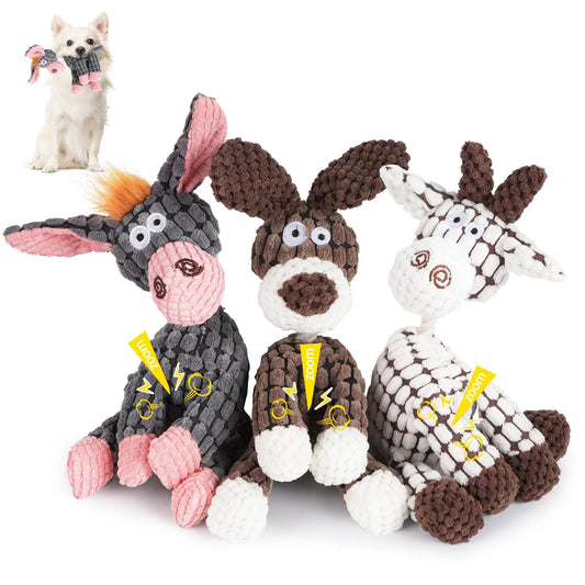 Lugackme 3-Pack Plush Dog Toys, Squeaky Dog Toys, Teething Toys for Small Dogs