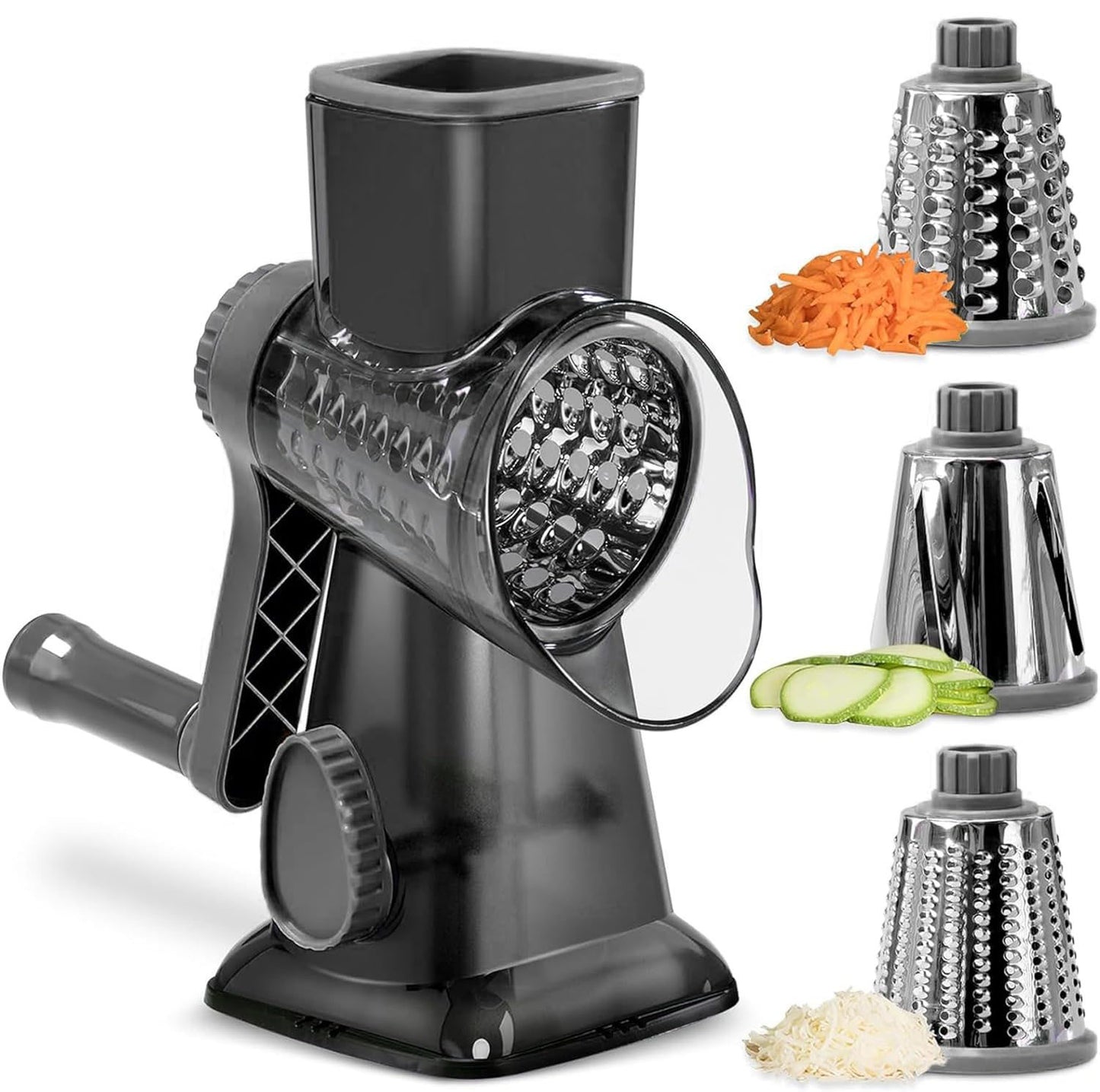 DADUMK Rotary Cheese Grater, Multipurpose Manual Shredder with 3 Blades, 1.7 lbs