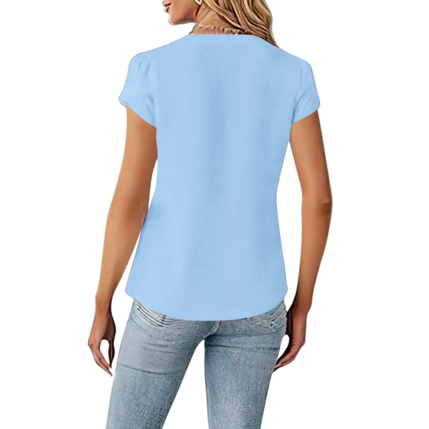 VDJ Women Blouses Summer Short Sleeve Button V Neck Trendy Shirts Casual Dressy Tops for Ladies