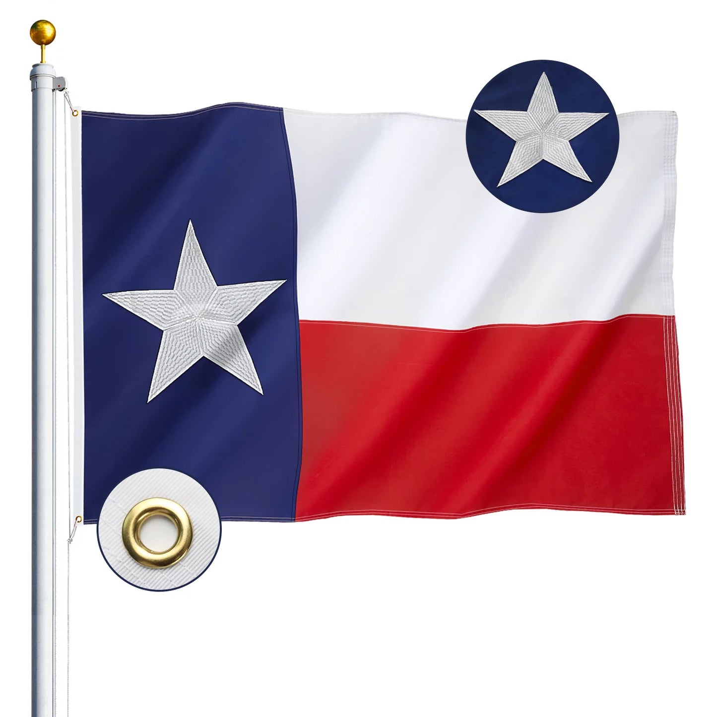 Texas Flag 2x3 Feet - Embroidered Star Sewn Stripes Outdoor Heavyweight 210D Oxford Nylon Flags Vivid Color - Canvas Header Brass Grommets and 4 Stitch Hemming USA Flag