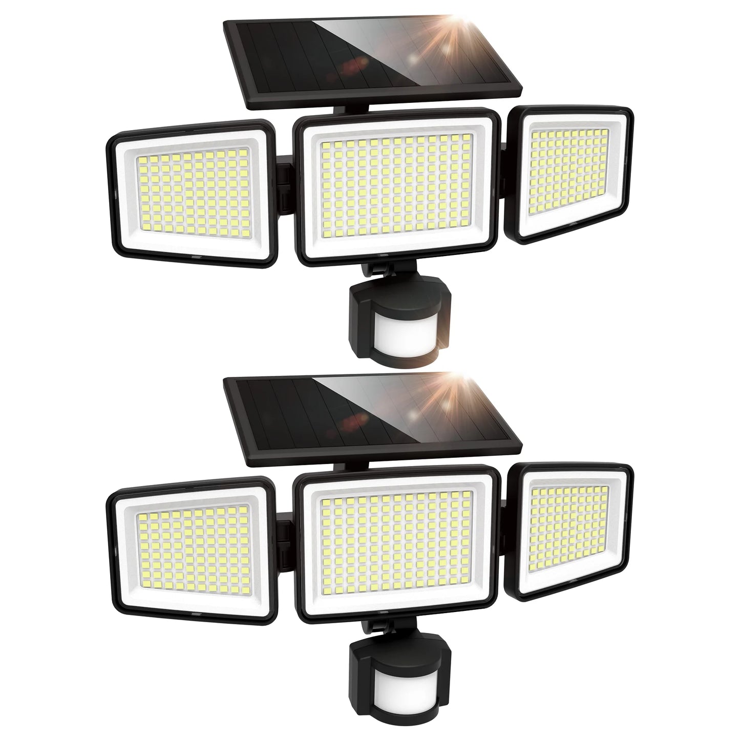UME Solar Outdoor Lights 302 LED 3000LM, IP65 Waterproof Motion Sensor Outdoor Lights, 3 heads Solar Security Flood Lights 270 Wide Lighting Angle with 3 modes for Garden Patio Yard - 2 Pack