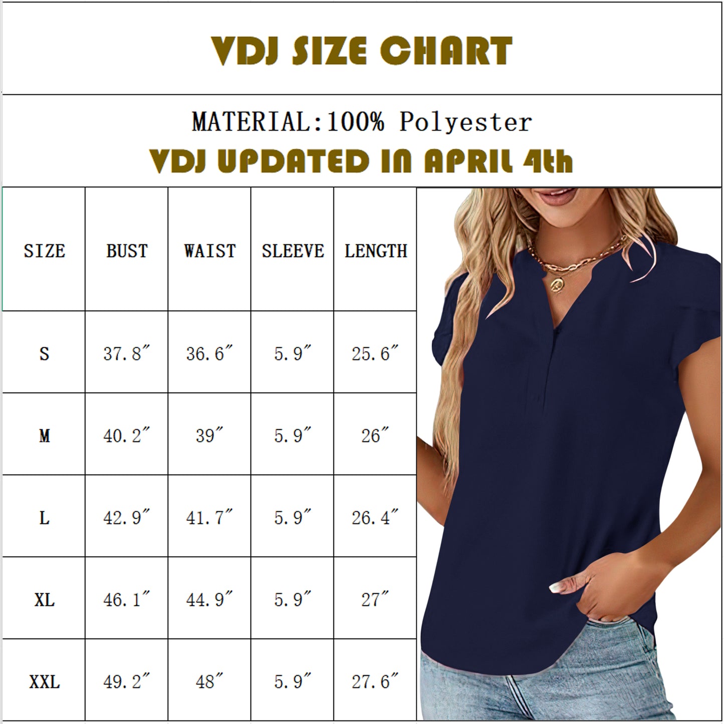 VDJ Women Blouses Dressy Causal V Neck Short Petal Sleeve Business Tops Ladies Summer Navy Blue Trendy Shirts