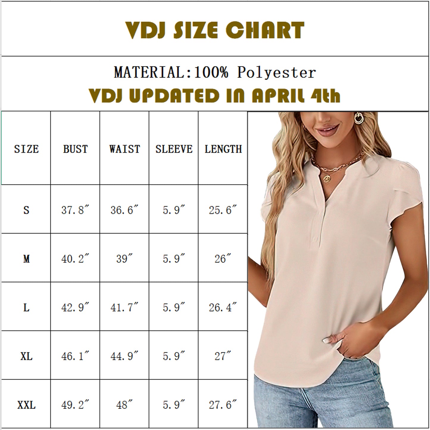 VDJ Womens Summer Tops Button V Neck Cap Sleeve Summer Casual Fit Dressy Blouses Beige Tee shirts for Women Elegant