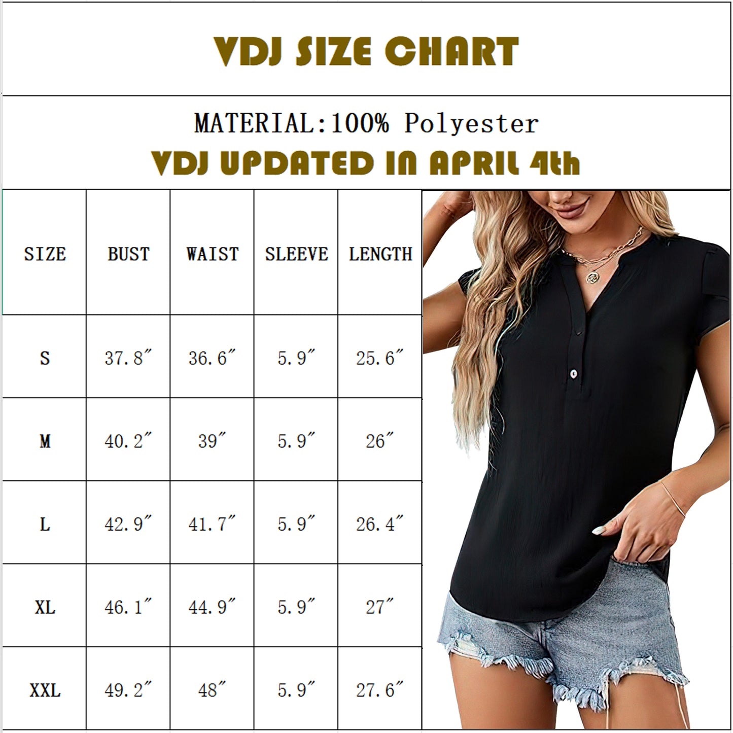 VDJ Summer Tops for Women Business Casual Tops Summer Holiday Trendy Short Sleeve Shirts Button Up Black Blouse for Lady