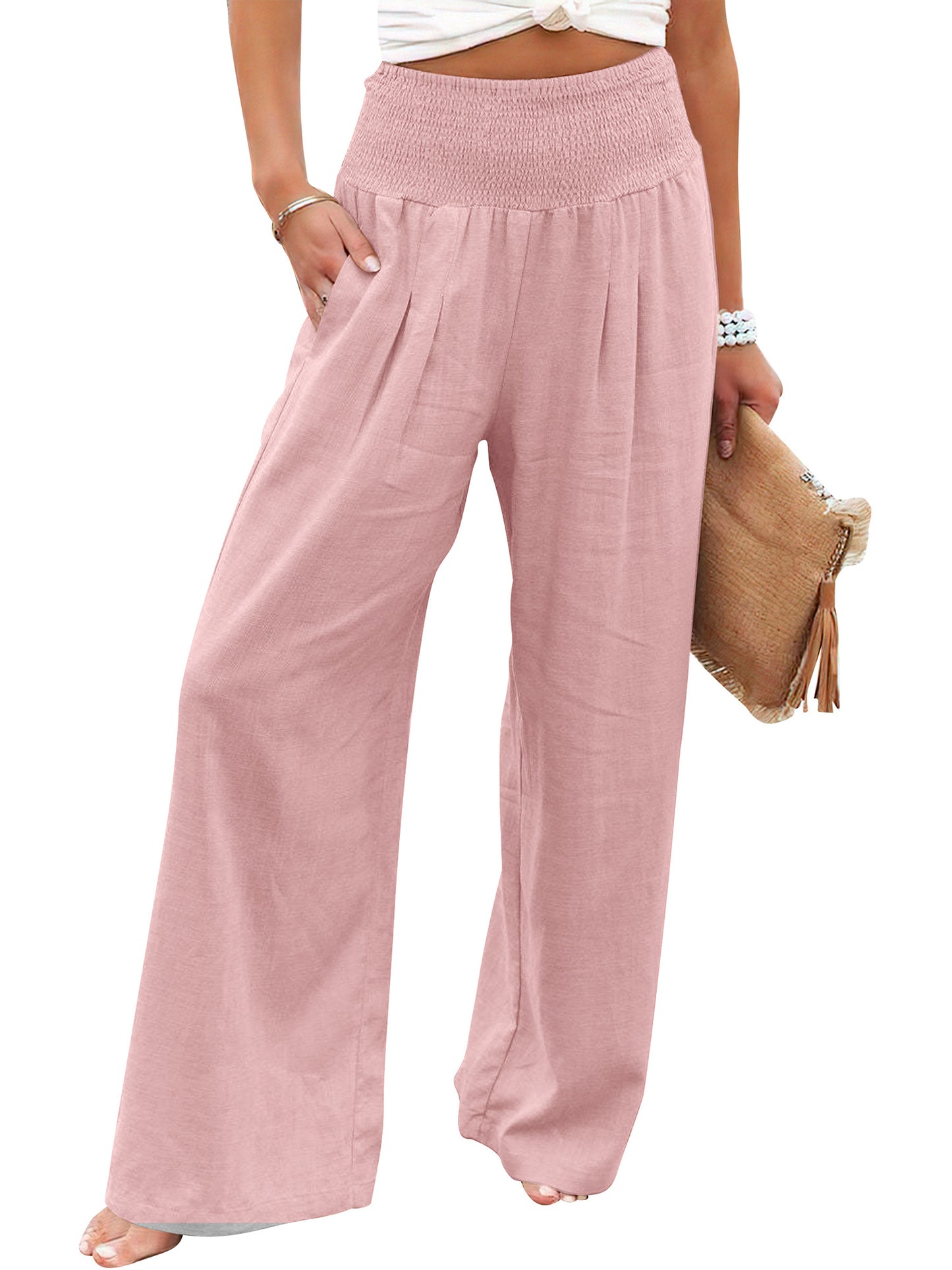 VDJ Pants for Women Wide Leg Summer High Waist Casual Lounge Pant 2025 Trendy Beach Travel Cute Pink Trousers