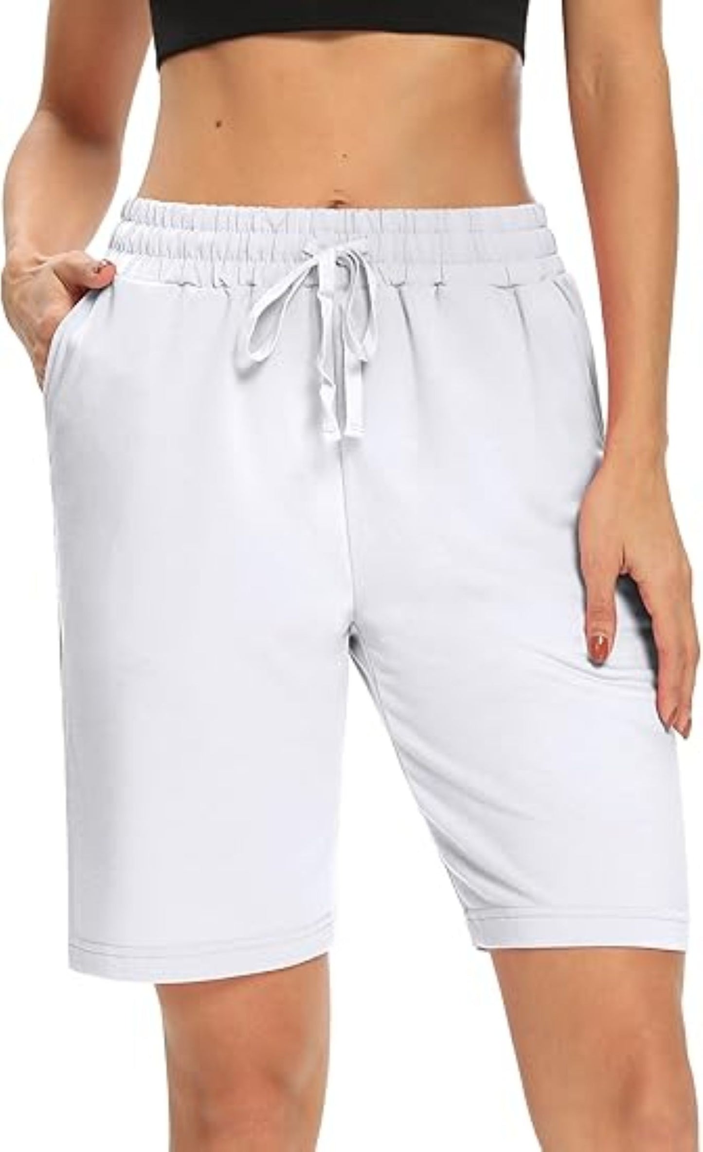 VDJ Sweat Shorts with Pockets for Women 9" Athletic Sports Bermuda French Terry Knee Lounge Shorts