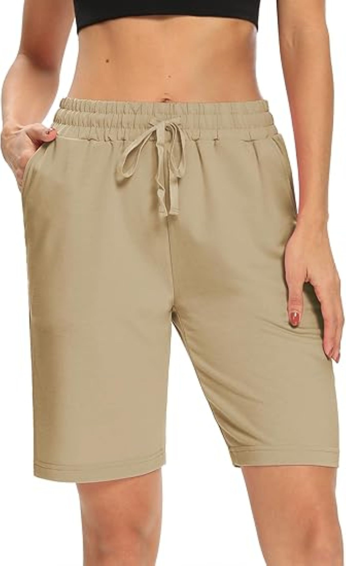 VDJ Women Shorts Comfort Soft Athletic Shorts Loose Lightweight Bermuda Khaki Knee Shorts with Pockets