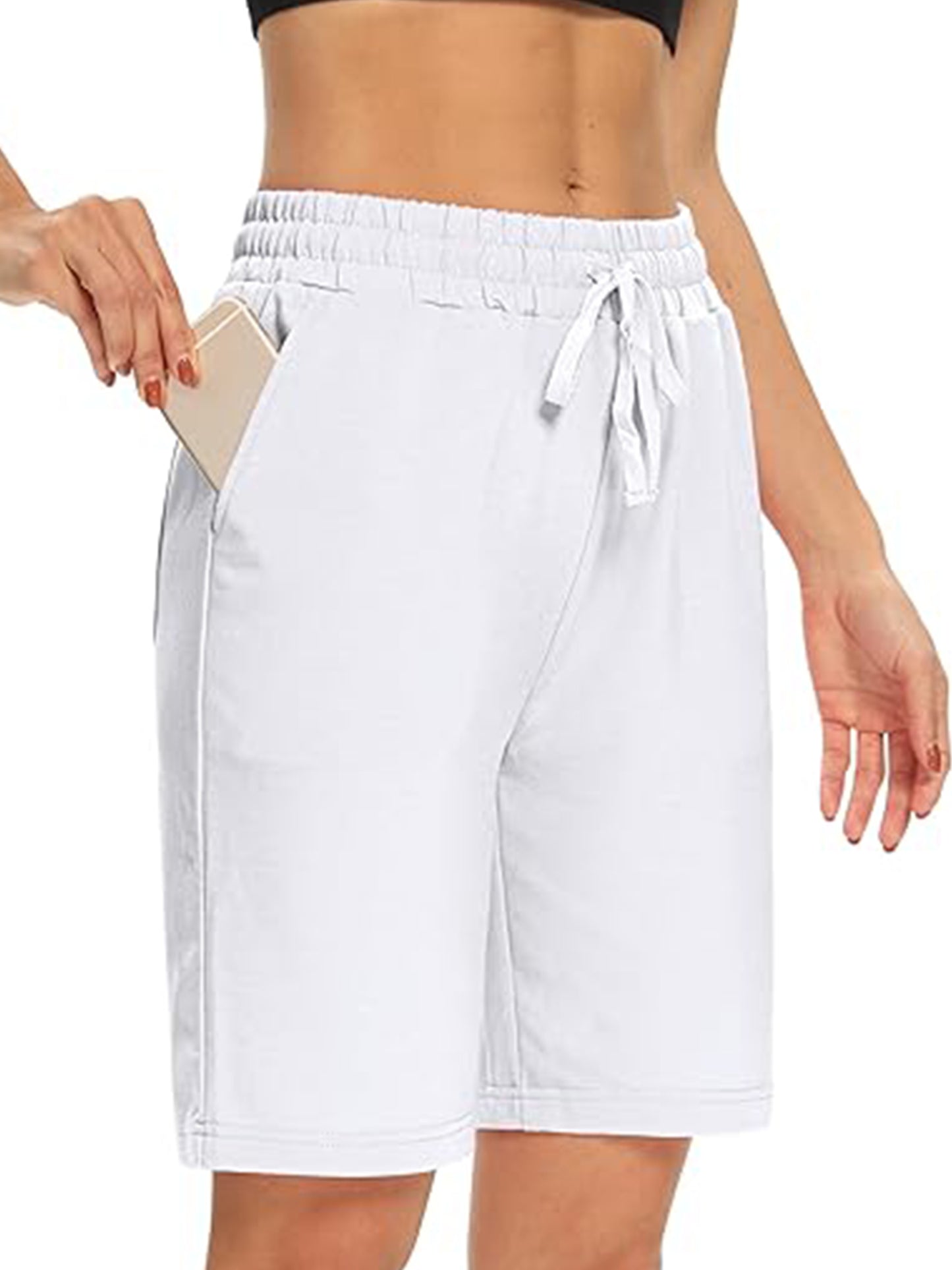 VDJ Sweat Shorts with Pockets for Women 9" Athletic Sports Bermuda French Terry Knee Lounge Shorts