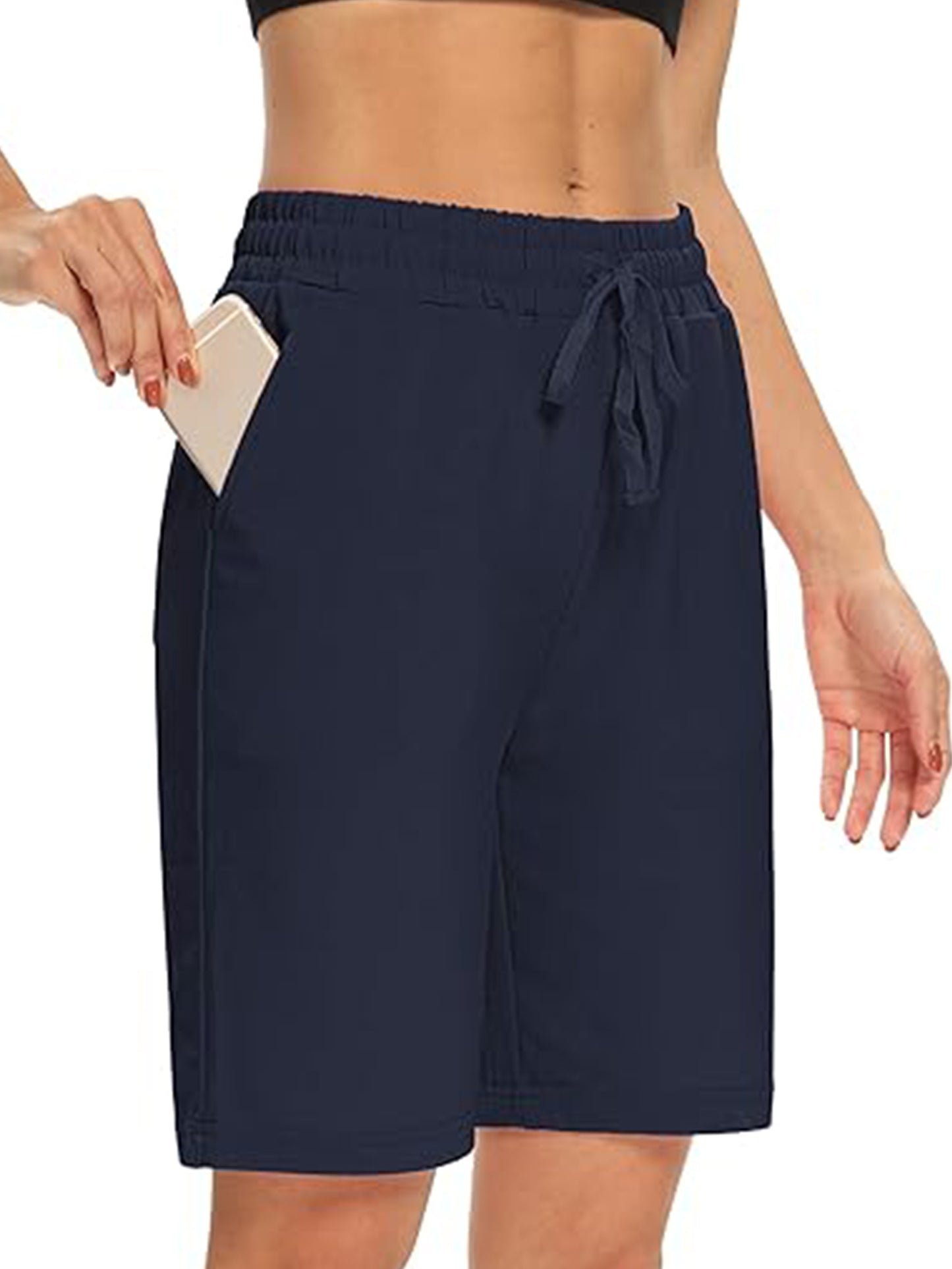 VDJ Sweat Shorts with Pockets for Women 9" Athletic Sports Bermuda French Terry Knee Lounge Shorts