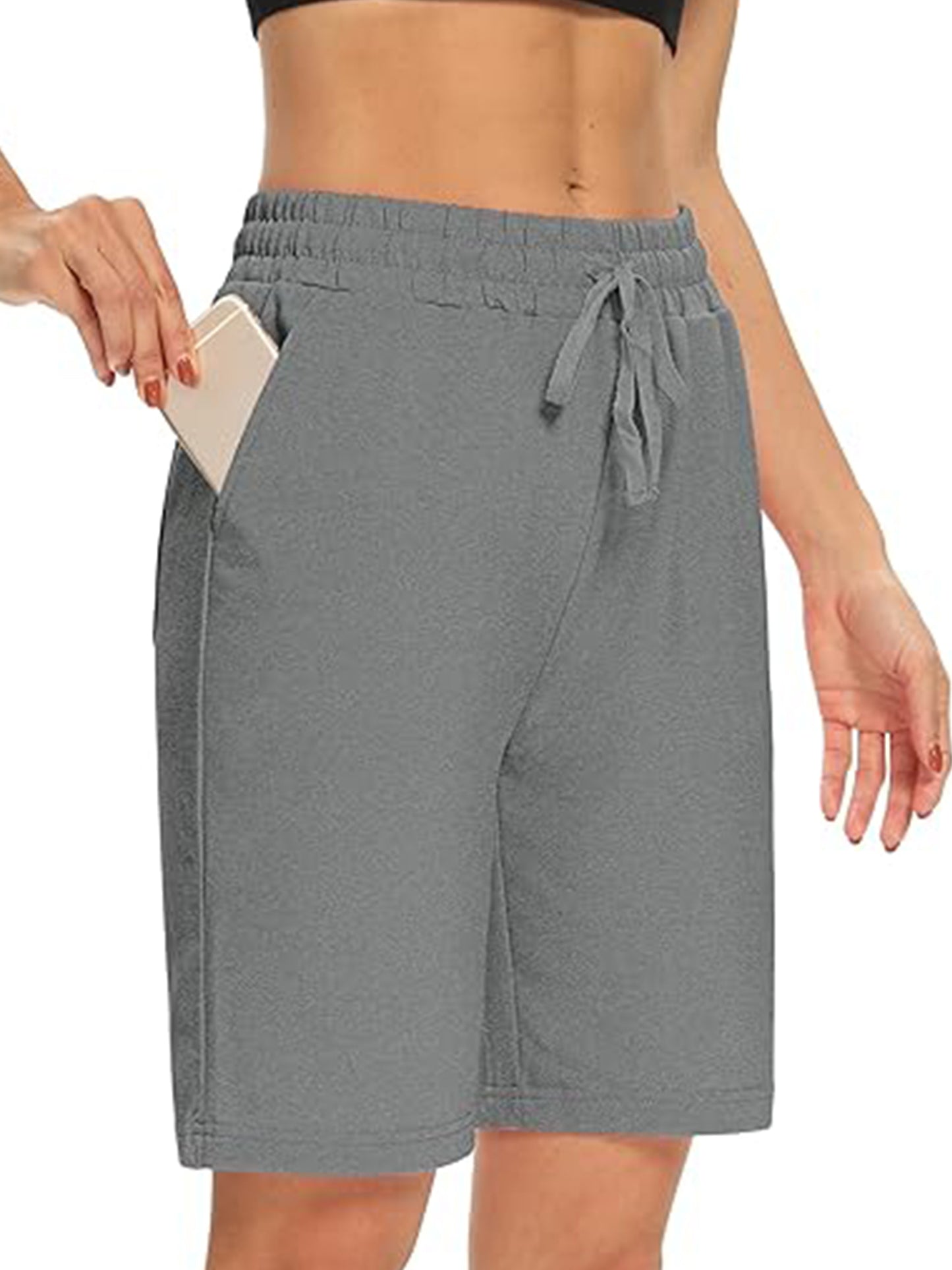 VDJ Women Sports Shorts Elastic Waist Drawstring 9" Athletic Shorts Summer Comfort Loose Sweat Short Pants