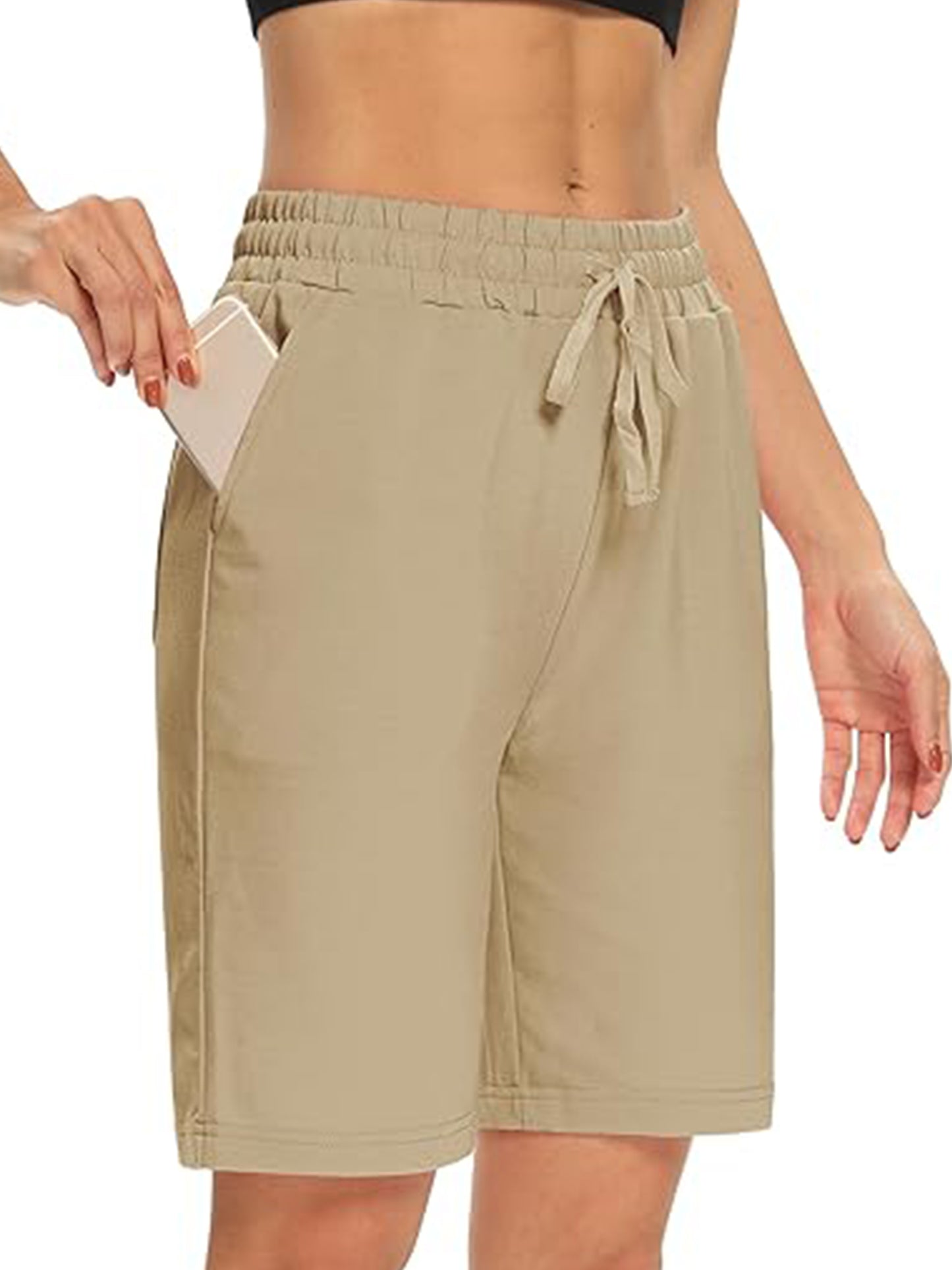 VDJ Women Shorts Comfort Soft Athletic Shorts Loose Lightweight Bermuda Khaki Knee Shorts with Pockets