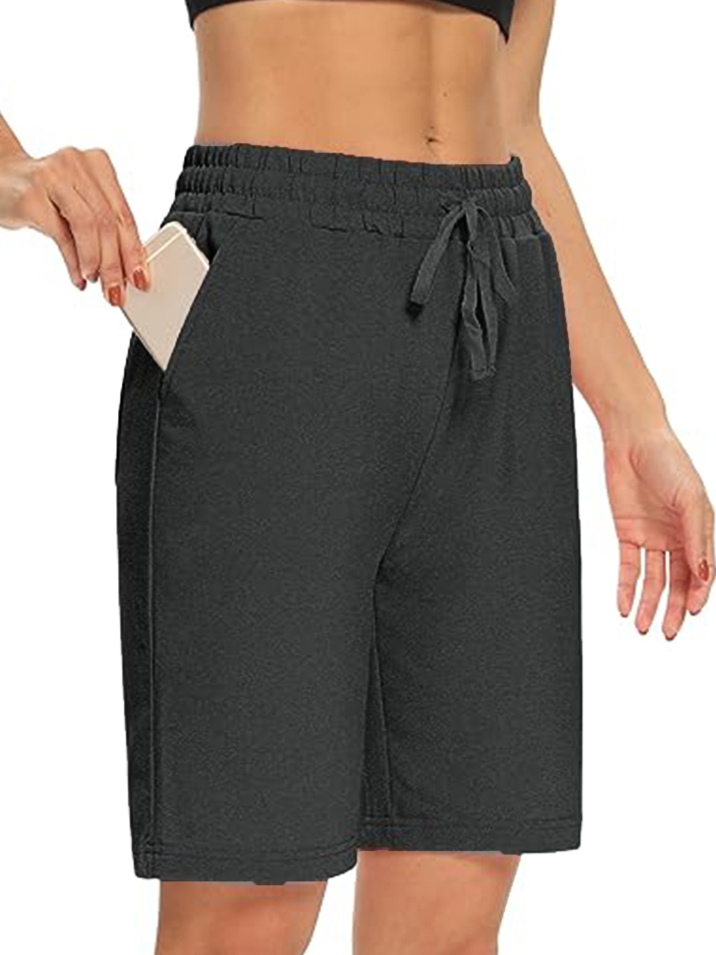 VDJ Sweat Shorts with Pockets for Women 9" Athletic Sports Bermuda French Terry Knee Lounge Shorts