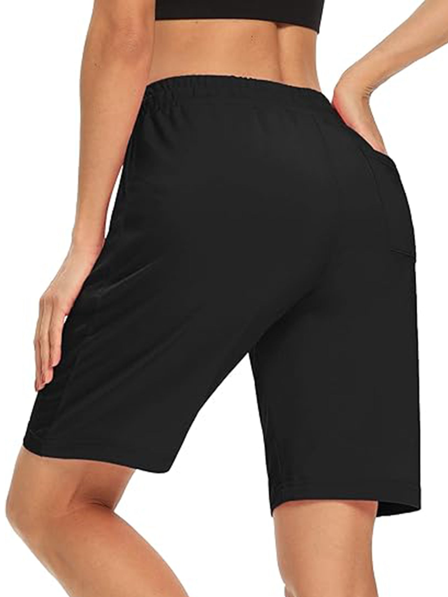 VDJ Womens Bermuda Shorts Elastic Wasit Drawstring Casual Loose Comfy Black Summer Shorts with Pockets