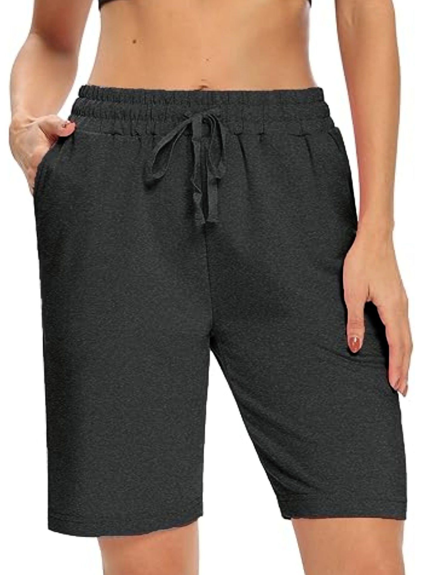 VDJ Sweat Shorts with Pockets for Women 9" Athletic Sports Bermuda French Terry Knee Lounge Shorts