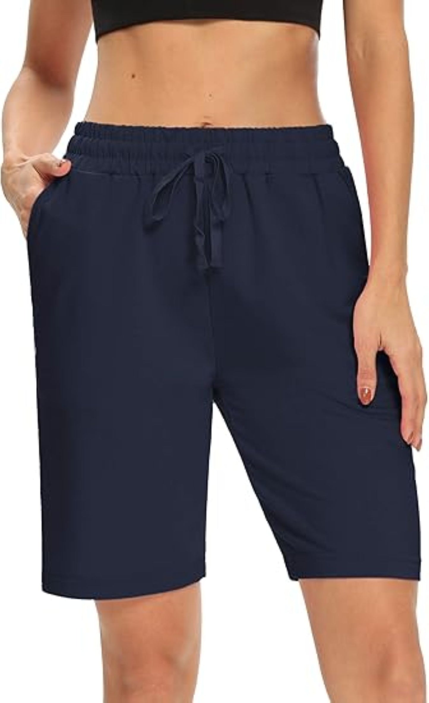 VDJ Sweat Shorts with Pockets for Women 9" Athletic Sports Bermuda French Terry Knee Lounge Shorts