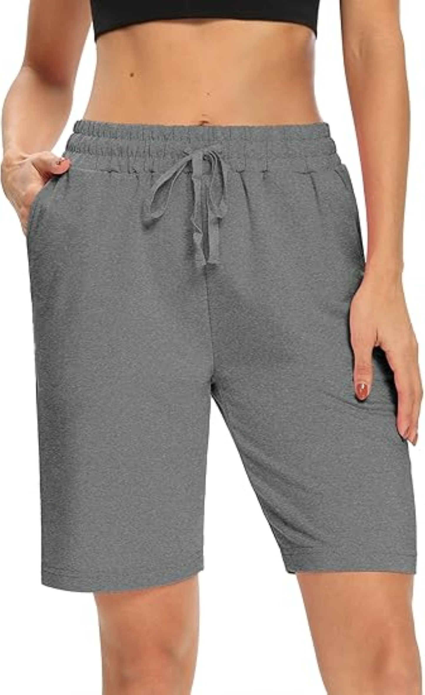 VDJ Women Sports Shorts Elastic Waist Drawstring 9" Athletic Shorts Summer Comfort Loose Sweat Short Pants
