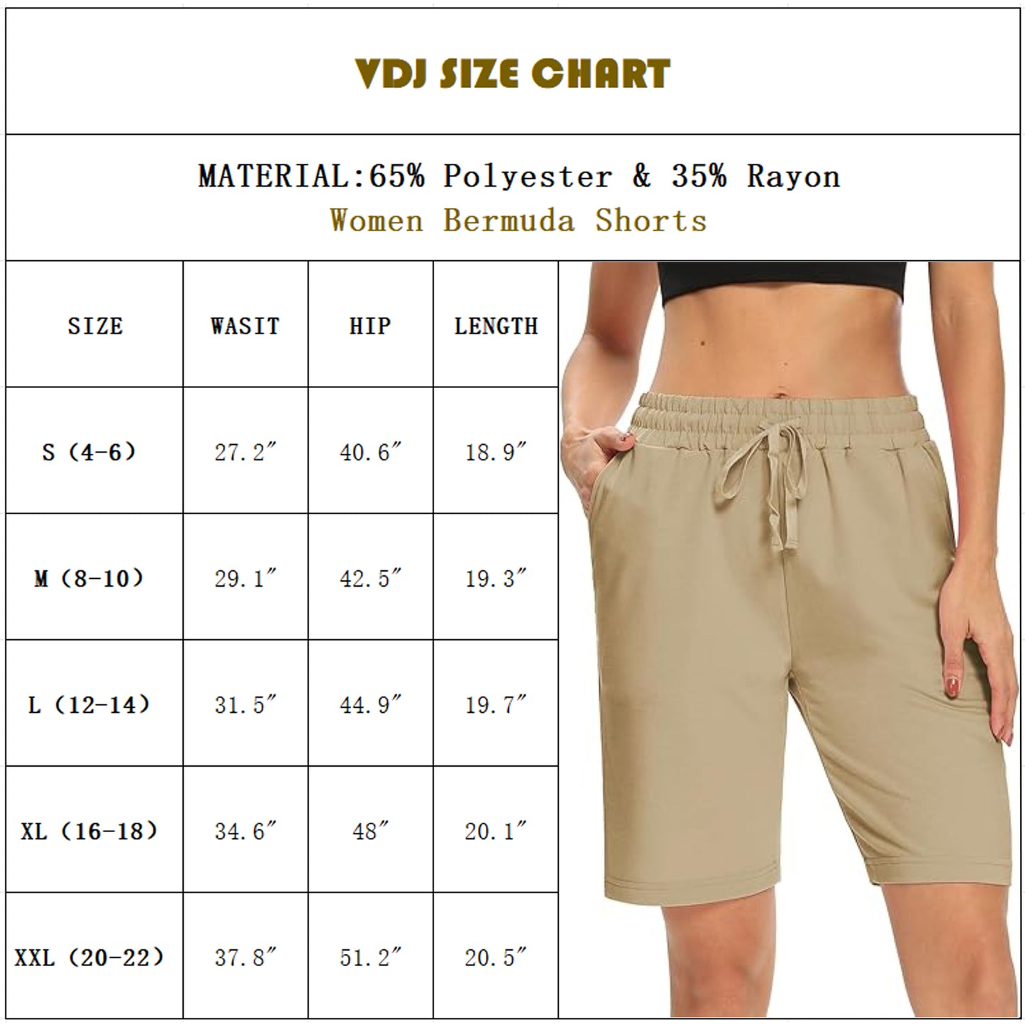 VDJ Women Shorts Comfort Soft Athletic Shorts Loose Lightweight Bermuda Khaki Knee Shorts with Pockets