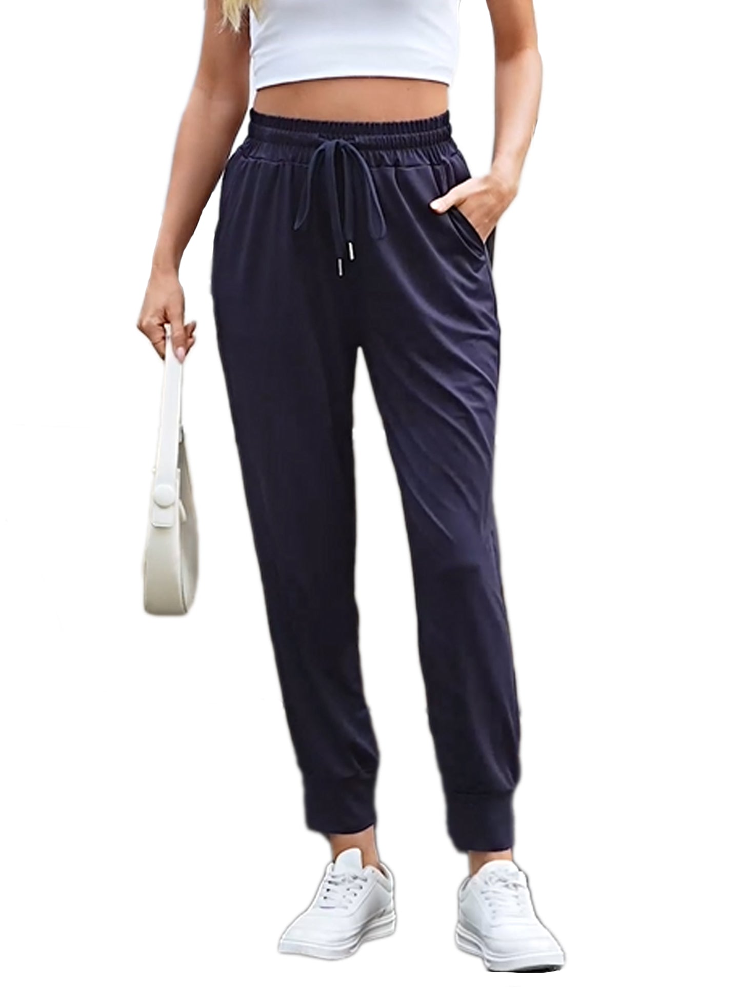 VDJ Women's Jogger Athleisure Elastic Wasited Sweatpants Workout Lounge Jogging Athletic Bottom Trousers with Pockets for 3 Packs