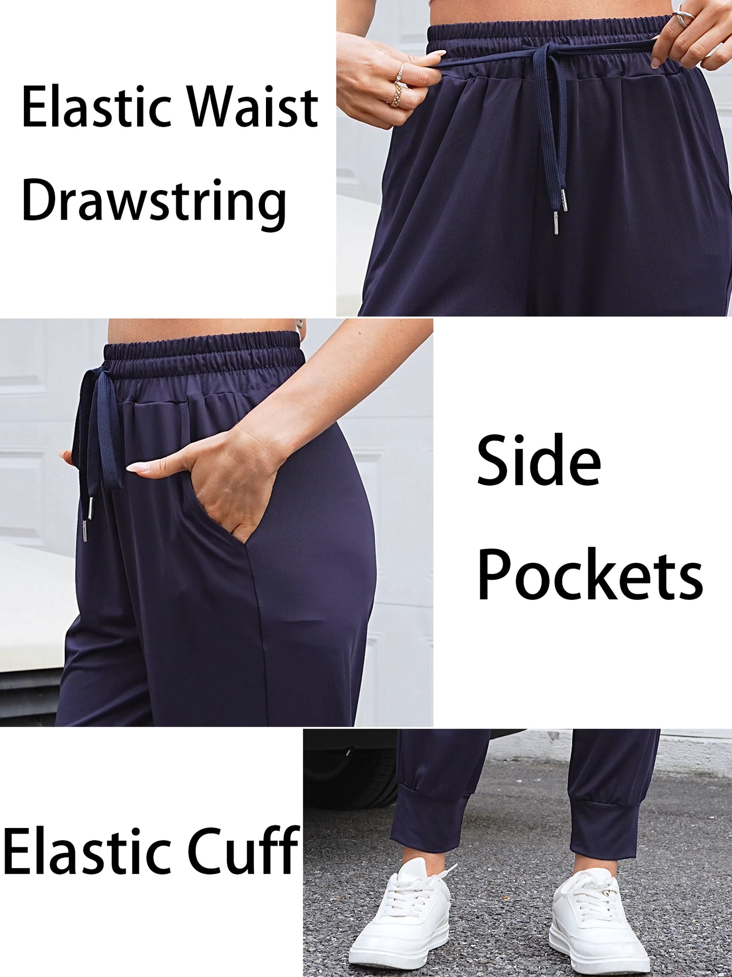 VDJ Women's Jogger Athleisure Elastic Wasited Sweatpants Workout Lounge Jogging Athletic Bottom Trousers with Pockets for 3 Packs