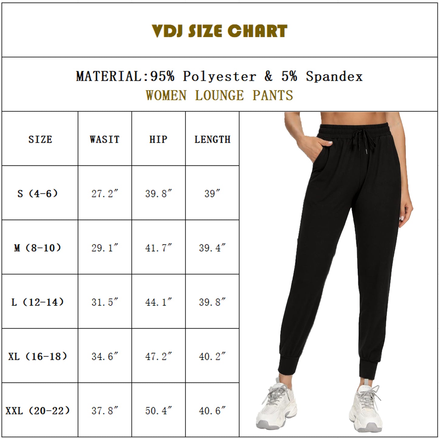 VDJ 3 Packs Womens Jogger Elastic Waisted Drawstring Athletic Pants Casual Fit Lounge Pants Jogging ith Pockets