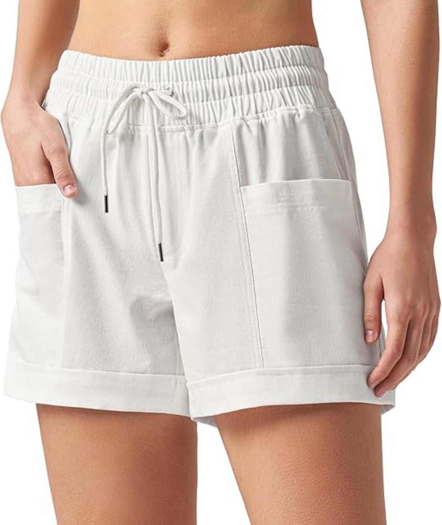 VDJ Casual Shorts for Women Summer Bohemian Lightweight Shorts Mid Waist BeachWhite Lounge Shorts Front Pockets
