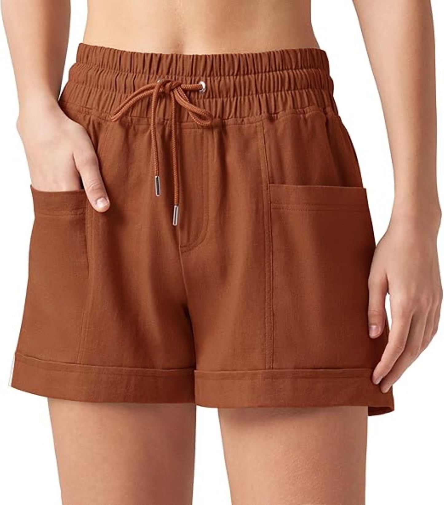 VDJ Womens Shorts Summer Casual Elastic Waist Drawstring Wide Leg Short Pants Caramel Solid Fashion Shorts Clothing