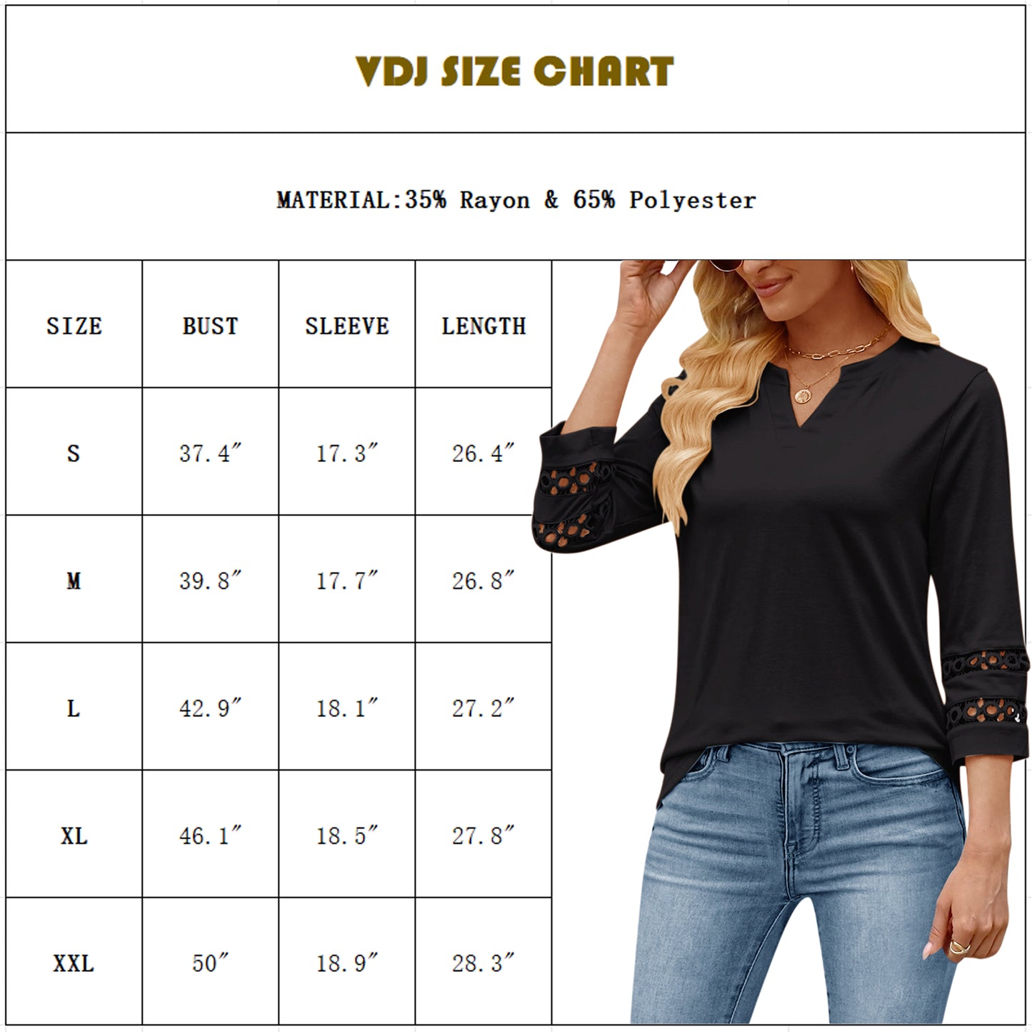 VDJ 3/4 Sleeve Women Tops Henley V Neck Summer Trendy Blouses Dressy Casual Coral Tshirts Tunic Clothing