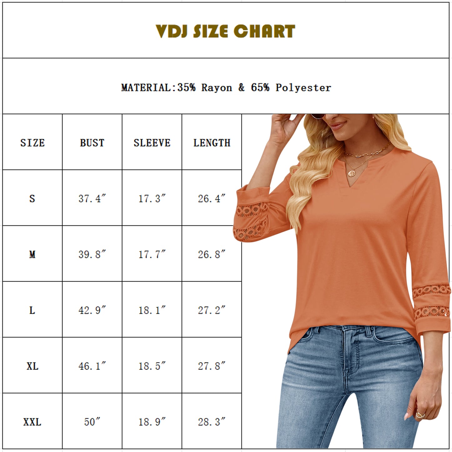 VDJ Summer Blouses for Women Casual Loose Hollow Out 3/4 Sleeve V Neck Shirts Trendy Cool Coffee Henley Tshirts