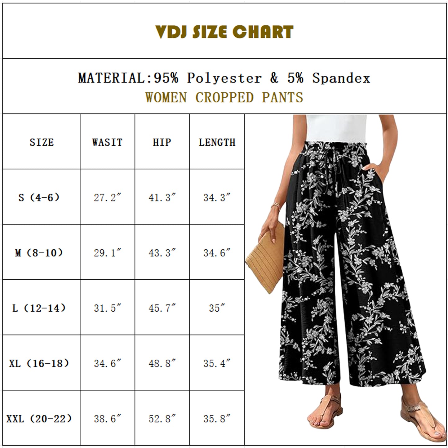 VDJ Womens Capri Pants Elastic Waisted Drawstring Wide Leg Dressy Pants Summer Beach Pockets Cropped Trousers
