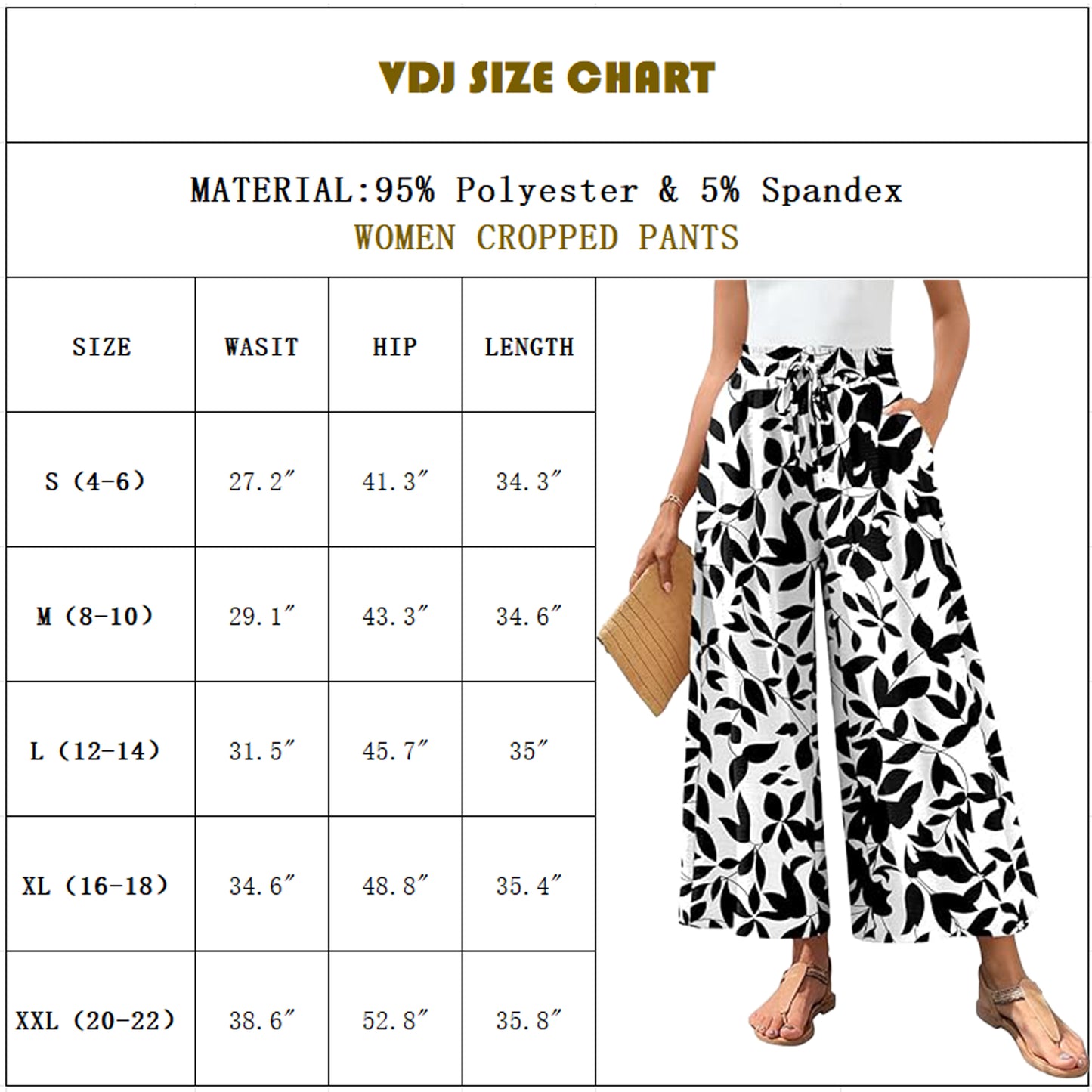 VDJ Women Summer Pants Elastic Waist Floral Bohemian Wide Leg Capri Pants Palazzo Casual Cropped Pants